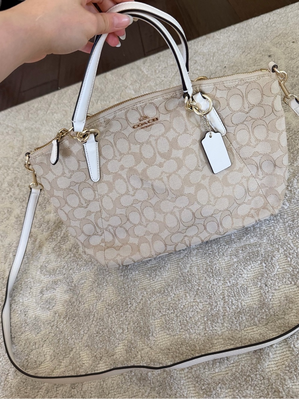 Coach Small Cream Satchel in Outline Signature Bag‎ - Vintage Coach Bag